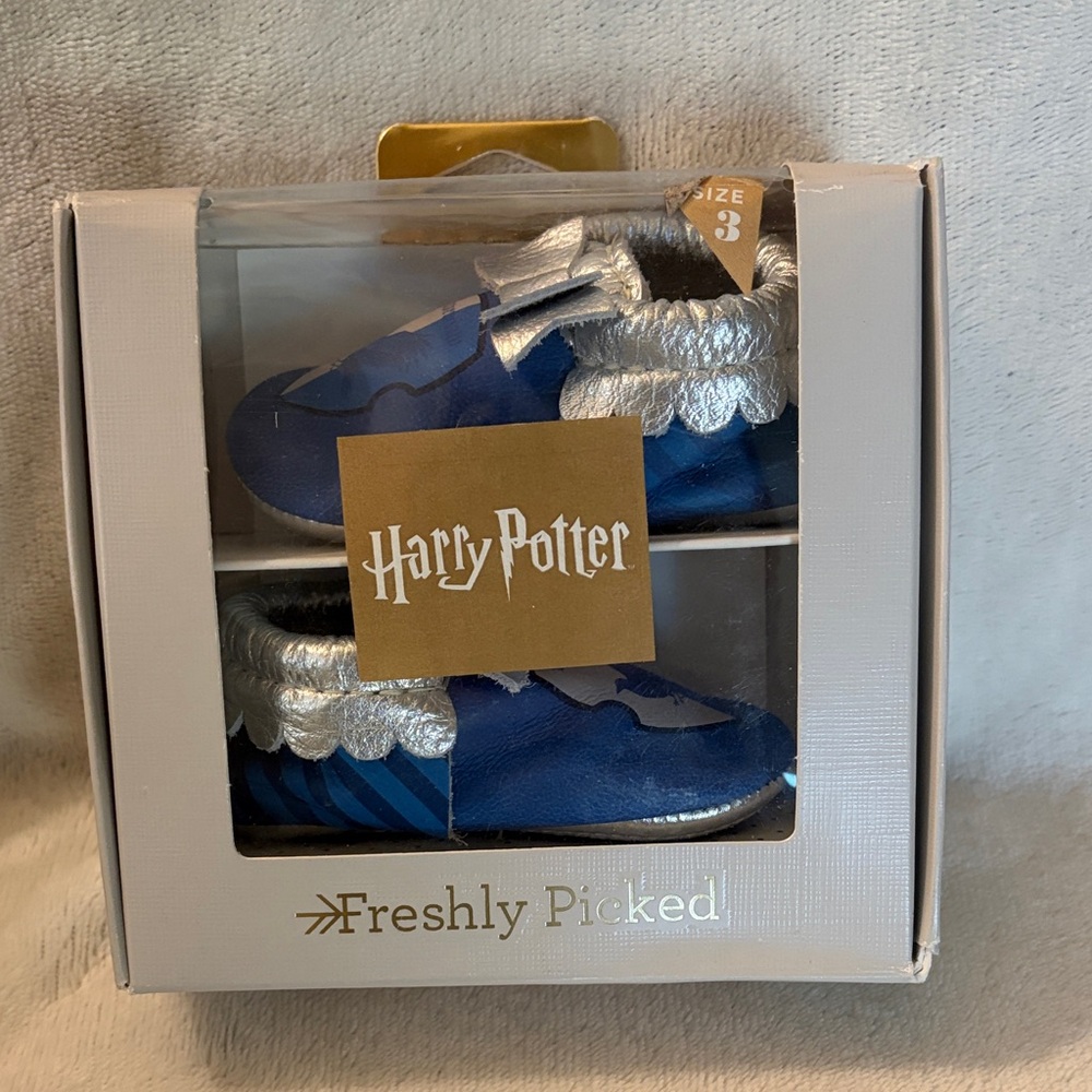 Freshly Picked Harry Potter Ravenclaw Baby Moccasins in‎ Blue and Silver, size 3